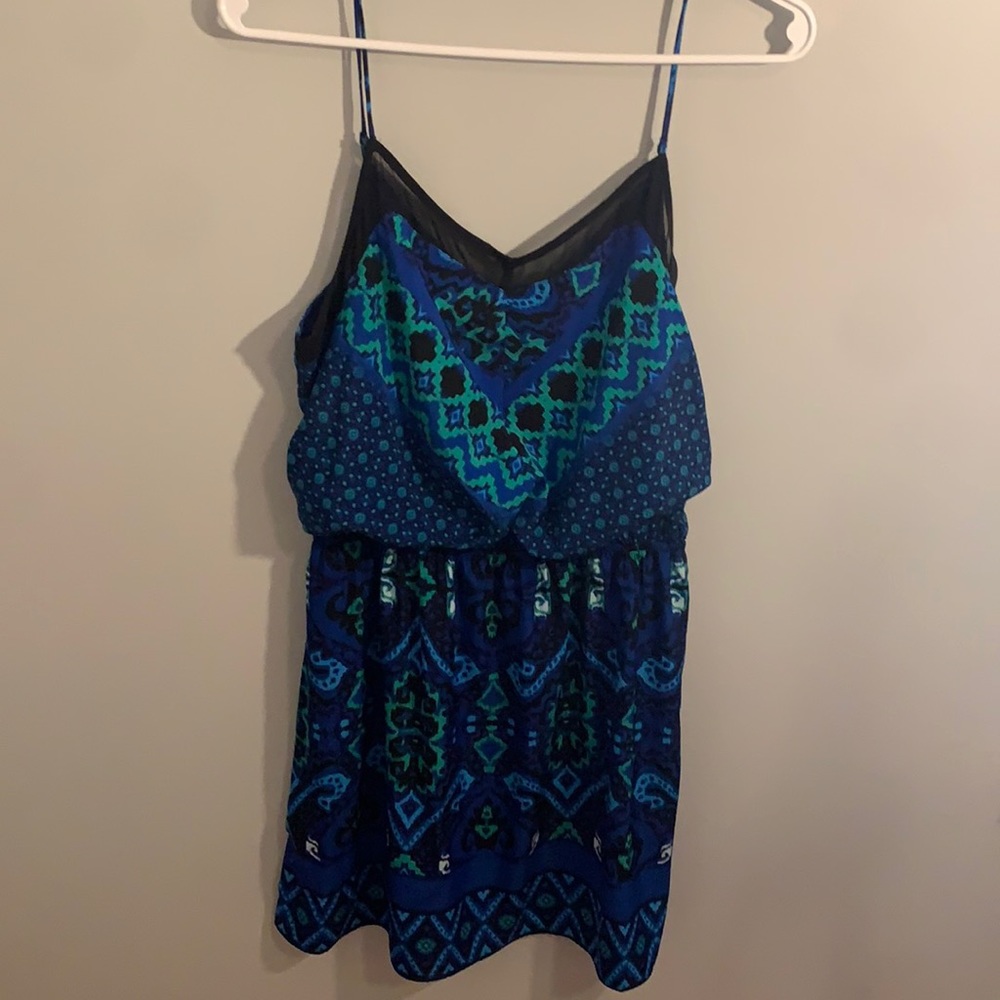Multicolor short dress with elastic waistband flowy top